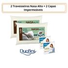 Kit 2 Travesseiros Nasa Alto  Duoflex + 2 Capas Impermeáveis Resistente a Líquidos 