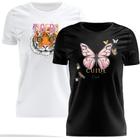 Kit 2 Tshirt Blusa Estampada Feminina Manga Curta Camiseta Camisa