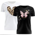 Kit 2 Tshirt Blusa Estampada Feminina Manga Curta Camiseta Camisa