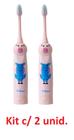 Kit 2 unid. Escova Dental Elétrica a Pilhas Infantil Kids Porco Rosa - Techline