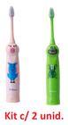 Kit 2 Unid Escova Dental Elétrica a Pilhas Infantil Kids - Techline (1Verde/1 Rosa)