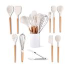 Kit 2 Utensílio Cozinha Silicone Com Bambu Branco - 22 Peças