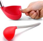 Kit 2 utensílios espátula e concha silicone cabo aço antiaderente clássico