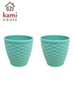 Kit 2 Vasos Redondos Rattan Verde de Plástico 14x15cm