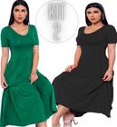 Kit 2 Vestidos Três Marias Casual Mídi Liso Feminino Elegante Moda Evangélica