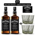 Kit 2 Whiskey Jack Daniel's 1.000ml com 4 Copos de Vidro de 250ml para Whisky