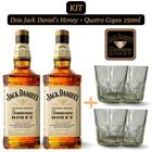 Kit 2 Whiskey Jack Daniel's Honey 1.000ml com 4 Copos de Vidro de 250ml para Whisky