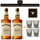 Kit 2 Whiskey Jack Daniel's Honey 1.000ml com 4 Copos de Vidro Shot de 45ml