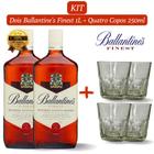 Kit 2 Whisky Balantine's Finest 1.000ml com 4 Copos de Vidro de 250ml para Whisky