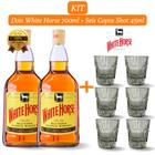 Kit 2 Whisky White Horse 700ml com 6 Copos de Vidro Shot de 45ml
