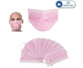 Kit 20 Máscaras Descartáveis Tripla Camada Rosa Claro com Clipe Nasal