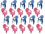 Kit 20 Un Cadeiras Poltrona Infantil Decorada Plástico (10 azuis e 10 rosas) Creche Escola Estudo Igreja