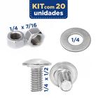 Kit 20 unidades Porca 1/4 arruela 1/4 e parafuso 1/4