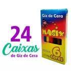 Kit 24 caixas giz de cera 6 cores magix colorir escolar