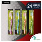 Kit 24 Escova Dental Média C/ Limpador De Língua Dupla Ação