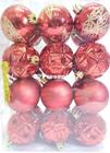 Kit 24 Pç Bola Mista Decoração Natal 6cm Rose Gold Vermelho