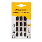 Kit 24 Unhas Postiças Modelo Almond Black Brilho Marco Boni