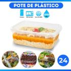 Kit 24 unidades Pote Plástico Retangular Descartável 1000 ML Com Tampa Bpa Free