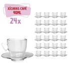 Kit 24 Xícaras Café Vidro 90mL C/ Pires Moderna Transparente