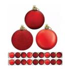 Kit 27 Bolas De Natal Mista Vermelha Fosca 6cm Pendente Árvore Enfeite Decoração Natalina