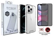 Kit 2em1 Compatível Com iPhone 11 Pro Max - Capa Clear Space + Película de Vidro 3D Anti-Espião