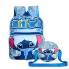 Kit 2pçs Mochila Infantil Lilo Stitch Bolsa Alça Transversal Espaçosa Juvenil Escolar Reforçada Resistente Moderna