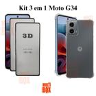 Kit 2UN Película 3D de Vidro + Capa Capinha Transparente para Motorola Moto G34