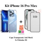 Kit 2UN Pelicula de Vidro 3D + 1UN Capa Anti Impactos para Iphone 16 16 PRO 16 PRO MAX 16 PLUS