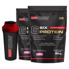 Kit 2x 6 Six Protein 2kg + Coqueteleira Bodybuilders