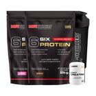 Kit 2x 6 Six Protein 2kg + Power Creatina 100g + Coqueteleira Bodybuilders