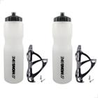 Kit 2x Garrafa Bike Squeeze 900ml Grande + 2x Suporte Caramanhola Nylon Bike MTB