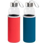 Kit 2x Garrafa de Vidro 520 ml Soft TopGet Azul e Vermelho