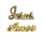 Kit 2x Palavras Decorativas Cerâmica Brilhante Dourada - Amor e Jesus - Enfeite Sala - MagicrilDecor