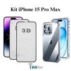 Kit 2x Películas 3D de Vidro + Capa Capinha Transparente para Iphone 15 Pro Max