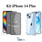 Kit 2x Películas 3D de Vidro Privacidade + Capa Capinha Transparente para Iphone 14 Plus