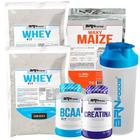 KIT 2x Whey Fit Foods 500g + PREMIUM Creatina 100g + BCAA Fit 100g + Waxy Maize 800g + Coqueteleira - BRN Foods