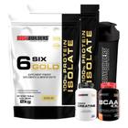 Kit 2X Whey Isolado Six Gold 2Kg Creatina Bcaa Coqueteleira