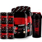 Kit 2x Whey Protein Fusion + 2x Bcaa + 2x Creatina + 2x Glutamina + Coqueteleira - Espartanos Suplementos - Linha Dark Black Red