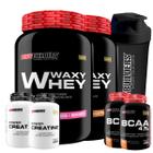 Kit 2x Whey Protein Waxy Whey Pote 900g + 2x BCAA 100g Tangerina + 2x Power Creatina 100g + Coqueteleira 600ml- Bodybuilders