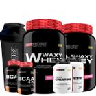 KIT 2x Whey Protein Waxy Whey Pote 900g + 2x BCAA 100g Tangerina + 2x Power Creatina 100g + Shakeira 600ml- Bodybuilders