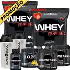 Kit 2x Whey Turbo + 2x Creatina 150g + Pré-Treino BOPE 150g + Thermo Flame Termogênico 120 Tabletes+ 2x Coqueteleira - Black Skull