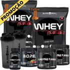 Kit 2x Whey Turbo + 2x Creatina 150g + Pré-Treino BOPE 150g + Thermo Flame Termogênico 120 Tabletes+ 2x Coqueteleira - Black Skull