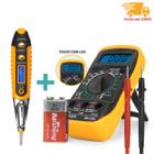 Kit 2x1 Chave de Teste Digital de Corrente Display LCD + Multímetro Profissional digital com 3 ½ dígitos painel