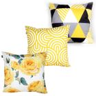 Kit 3 Almofadas Decorativas Abstrato Floral Amarelo 45cm x 45cm