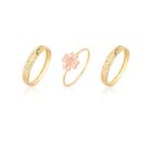 Kit 3 Anéis Conjunto Anel Flor Rosé Com Aparadores Ouro 18k