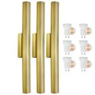 Kit 3 Arandela Tubo Cilindro Aluminio Dourado 40cm + Lâmpada Led Branco Frio - Iluminar Ambiente