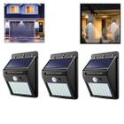 Kit 3 Arandelas Lâmpada Solar 6W 30 Leds Externa Com Sensor De Presença Movimento Para Paredes Muros Corredores Portaria