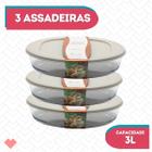 Kit 3 Assadeiras Com Tampa 3L Oval Vidro Temperado Forno - CasaVita