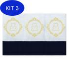 Kit 3 Babete Bordada 03 Peças - Urso Arabesco Dourado