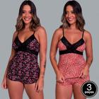 Kit 3 Baby Doll Renda Pijama Curto Short Alça Conjunto Luxo